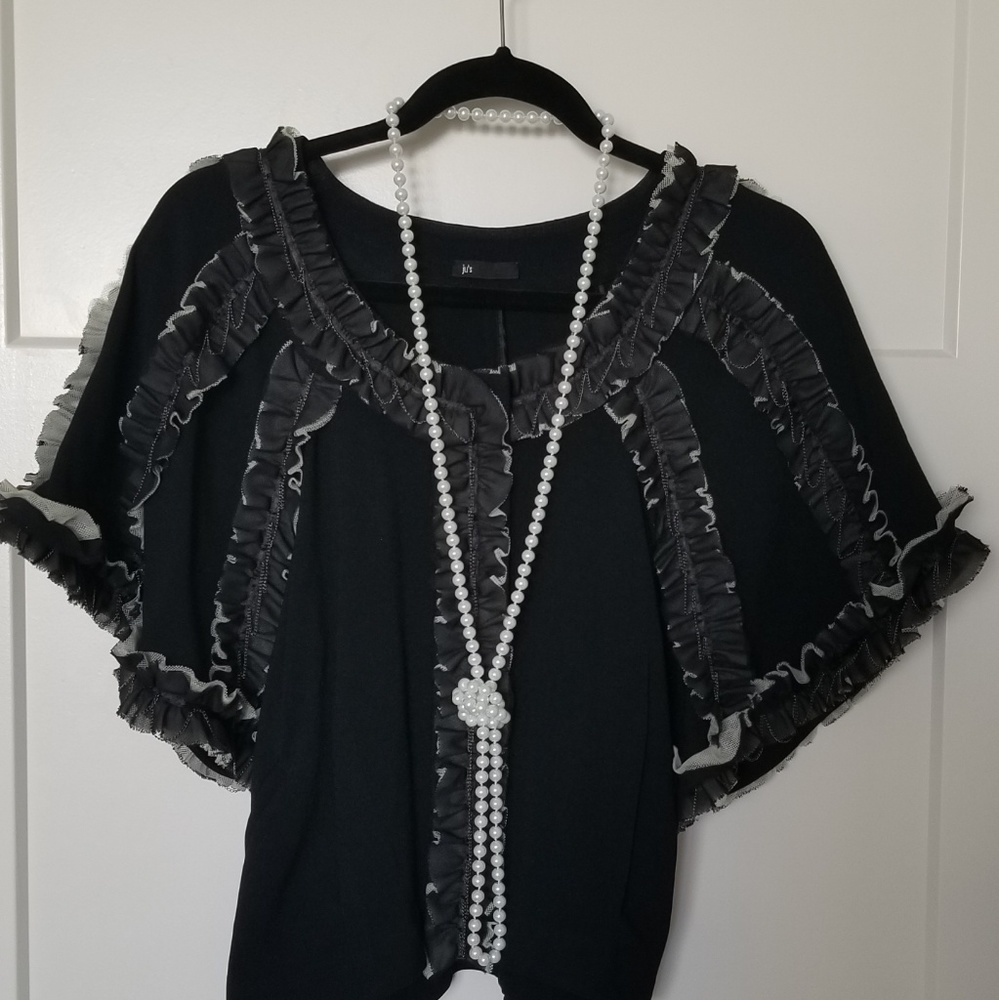 Black ruffles top blouse capes jacket